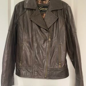 Guess Women's Dark Brown Leather Jacket